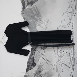 Zara Micro Suede Black Midi Dress with Attached Leather Belt & Silver Buckle